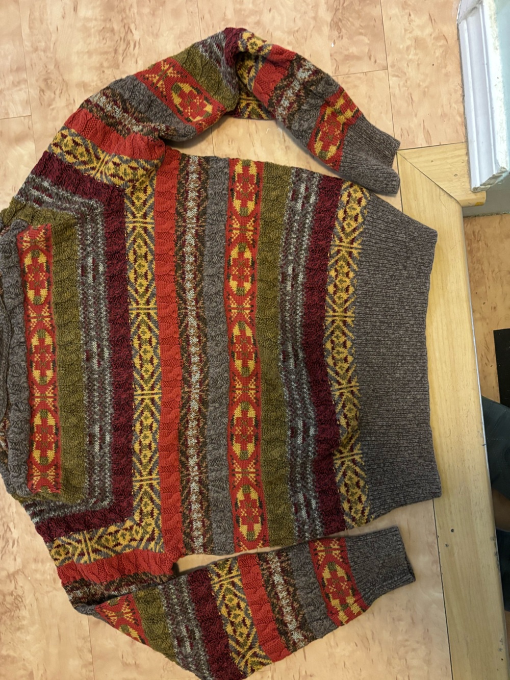 Vintage Gap Nordic Fair Isle Sweater Cotton Crewneck Cropped Y2K brown fall red - Picture 3 of 4
